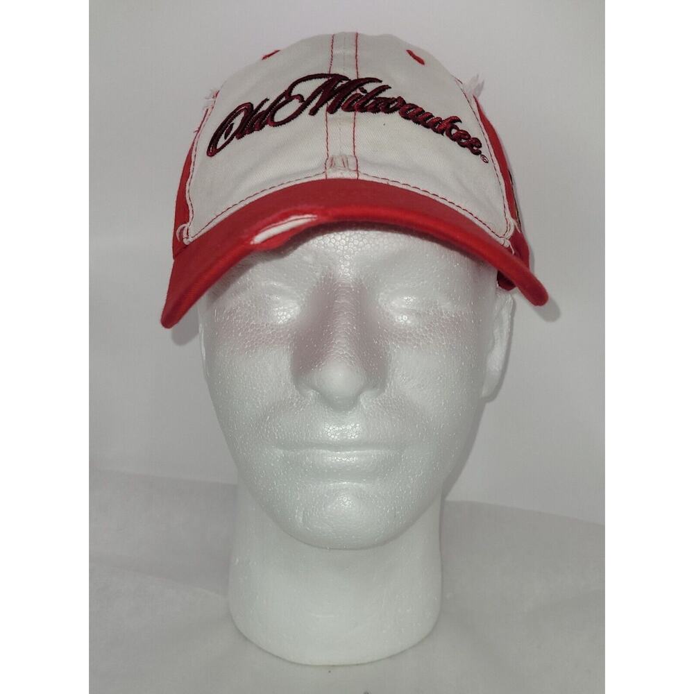 Old Milwaukee Beer Red White Strap Back Cap OM Fine Premium‎ Beer